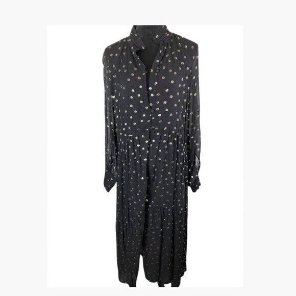 Zara Front-Button Gauze-y Shirtdress with Metallic Accents Size Medium  EUC - Picture 1 of 13